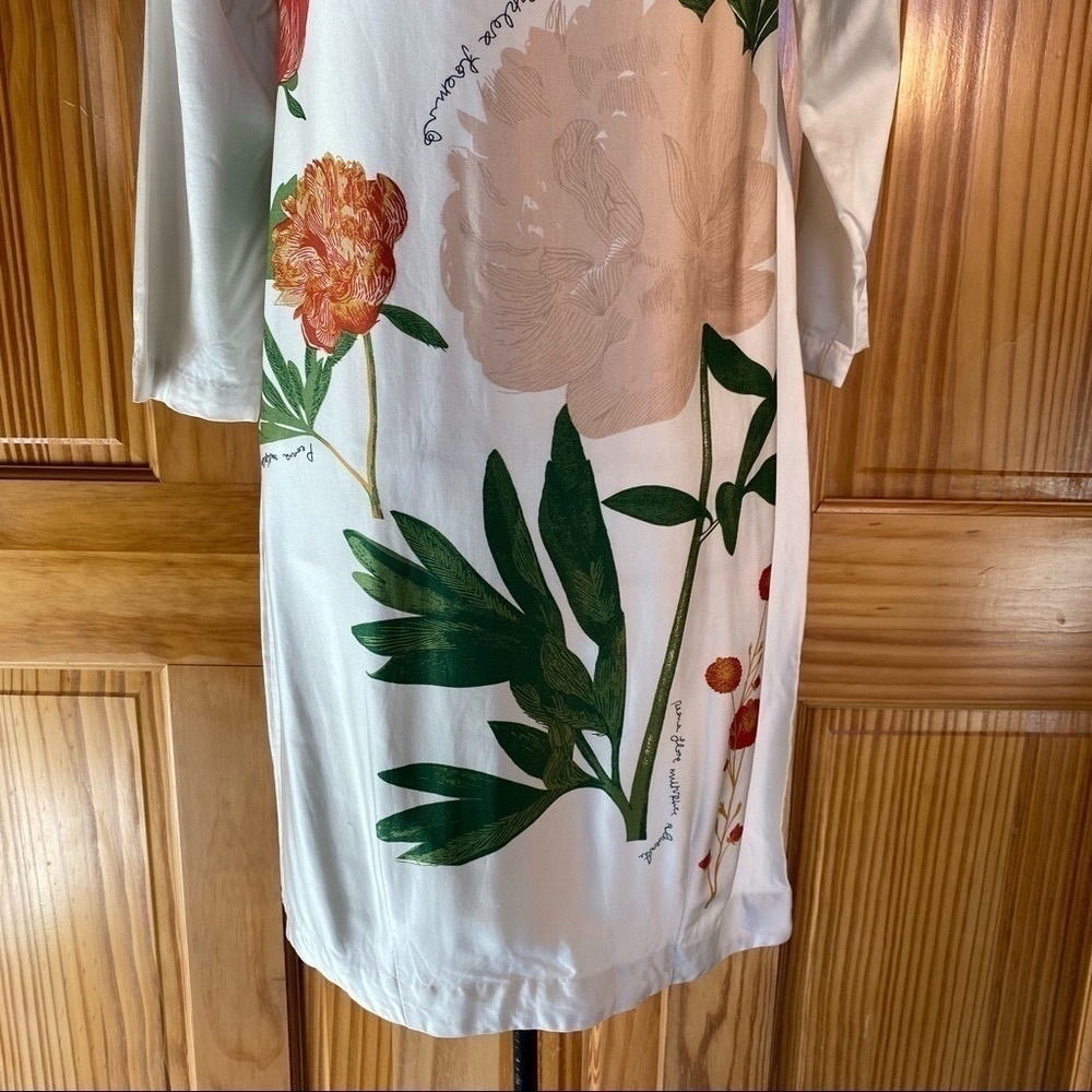 H&M Wool Blend Floral Butterfly Boho Mini Dress 3/4 Length Sleeve Cream Size 6 - Picture 7 of 16